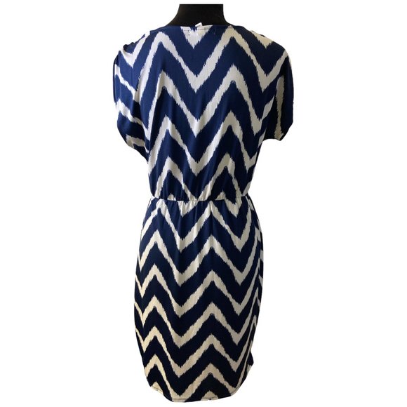 Corey P Womens Navy & White Chevron Faux Wrap Dress Size Small - Picture 2 of 5